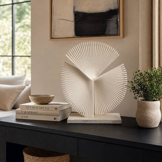 Decorative Sculpture - Ivory Resin Fan Fold Statuary, 19 in.