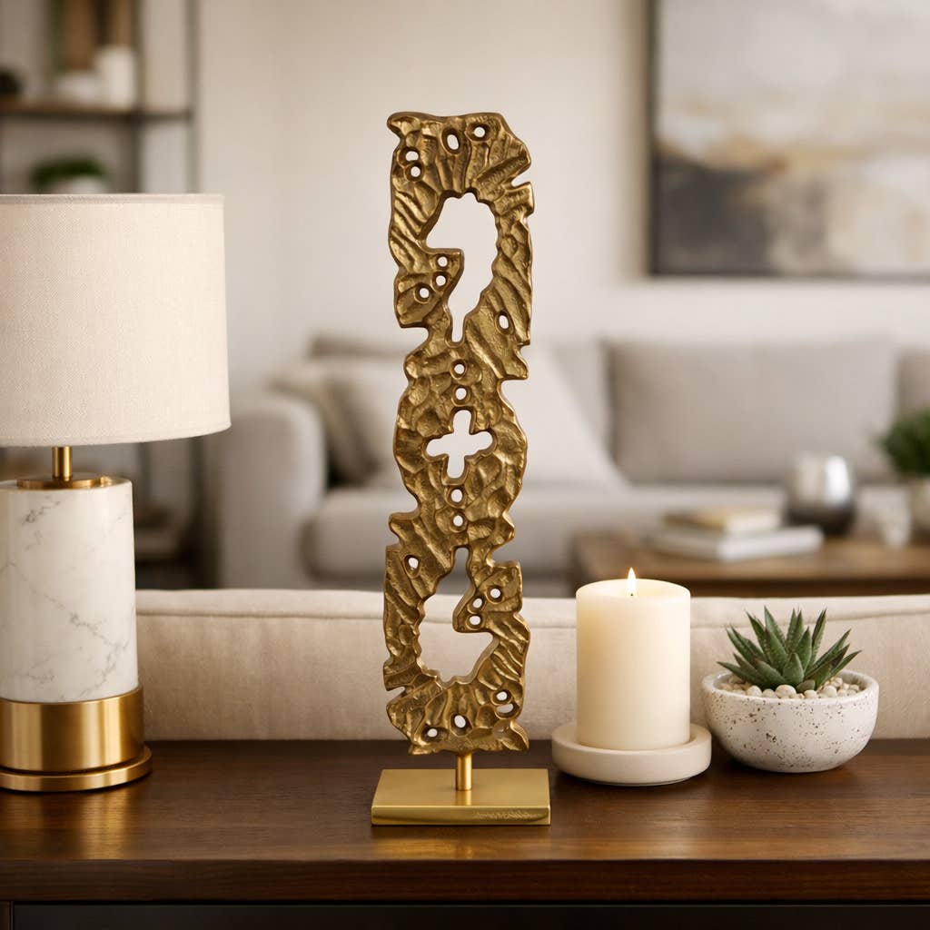 Sculpture - Gold Metal Abstract Cutout Design, 28 in.