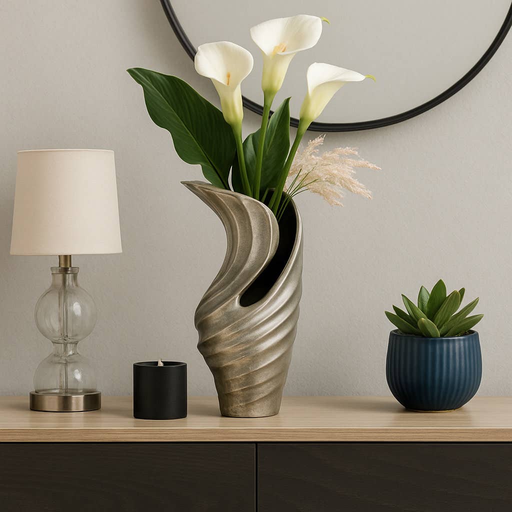Decorative Vase - Silver Metal Finish Highlight, 16 in.