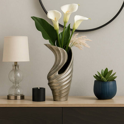 Decorative Vase - Silver Metal Finish Highlight, 16 in.
