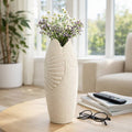Decorative Vase - Ivory Ceramic Shell Relief, 16 in.