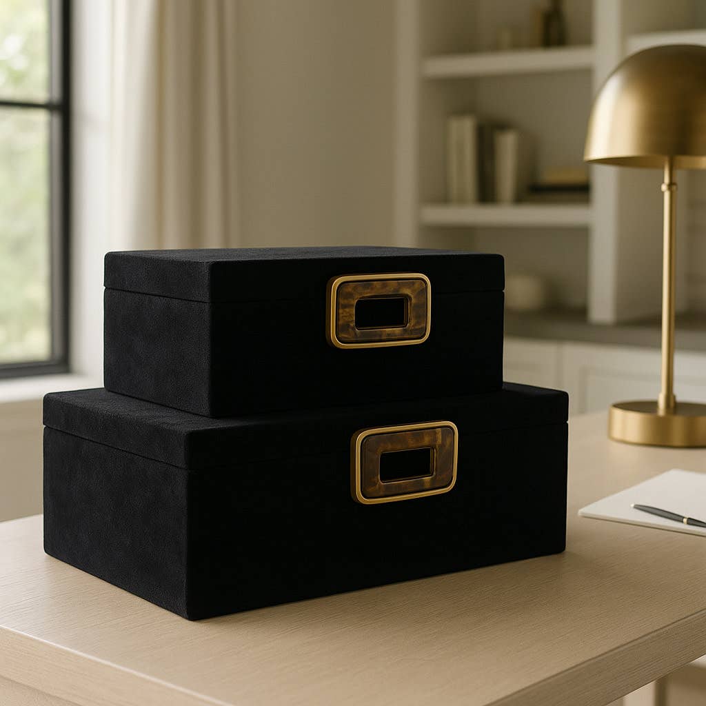 Boxes Set of 2 - Black Wood Tigers Eye Gemstone, 11/14 in