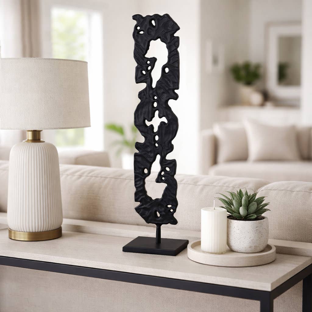 Sculpture - Black Metal Abstract Cutout Design, 33 in.