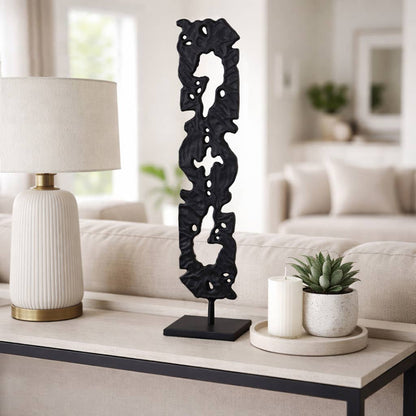 Sculpture - Black Metal Abstract Cutout Design, 33 in.