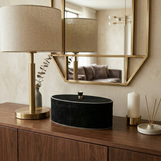 Decorative Box - Black Wood Round Removable Lid, 14 in.