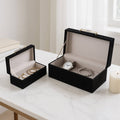 Boxes Set of 2 - Black Suede Wood Lid with Handle, 12/14 in.
