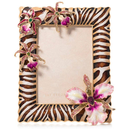 Jay Strongwater Lana Zebra Orchid 5" x 7" Crystal Enamel Picture Frame, Safari
