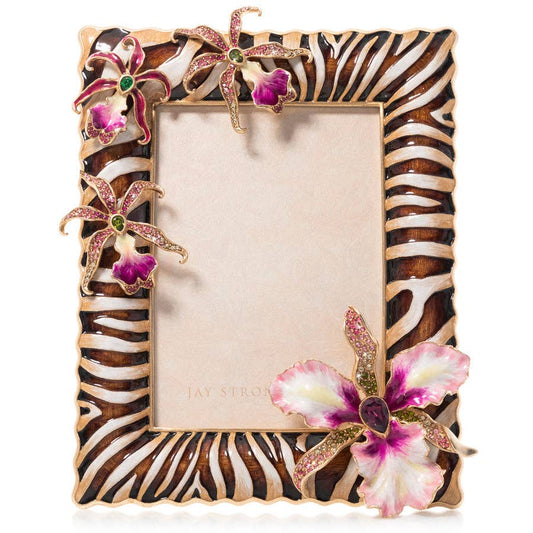 Jay Strongwater Lana Zebra Orchid 5" x 7" Crystal Enamel Picture Frame, Safari