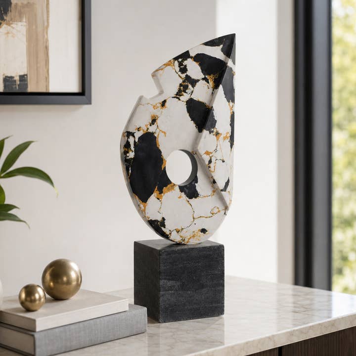 Decorative Sculpture - Blue Marble Terrazzo with Base, 18 in