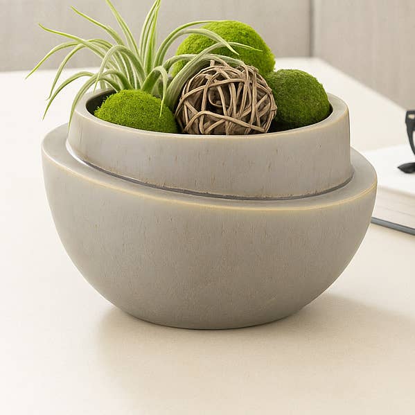 Decorative Bowl - Gray Ceramic Modern Round Layered, 9 in.