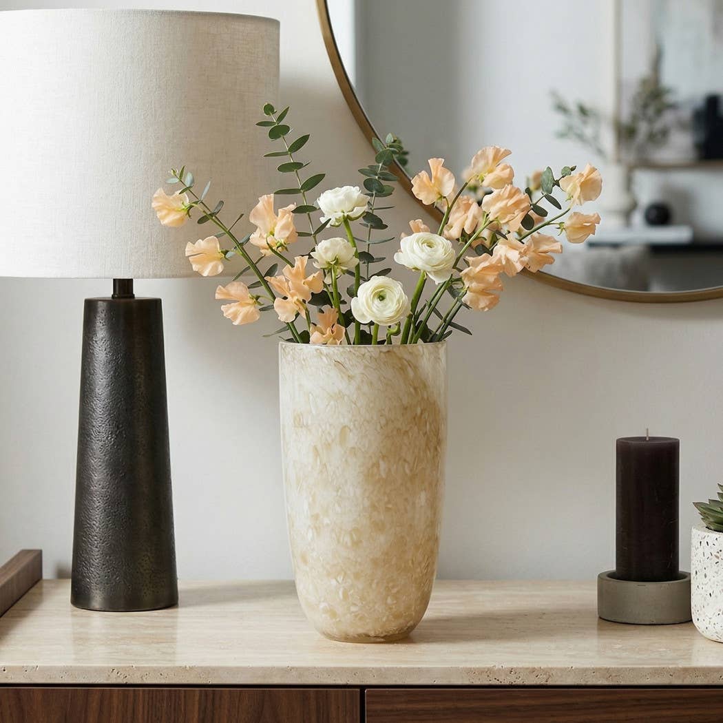 Decorative Vase - Tan Glass Round with Speckled Finish, 12in