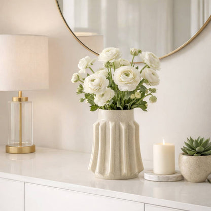 Decorative Vase - Beige Ceramic Modern Sculptural, 11 in.