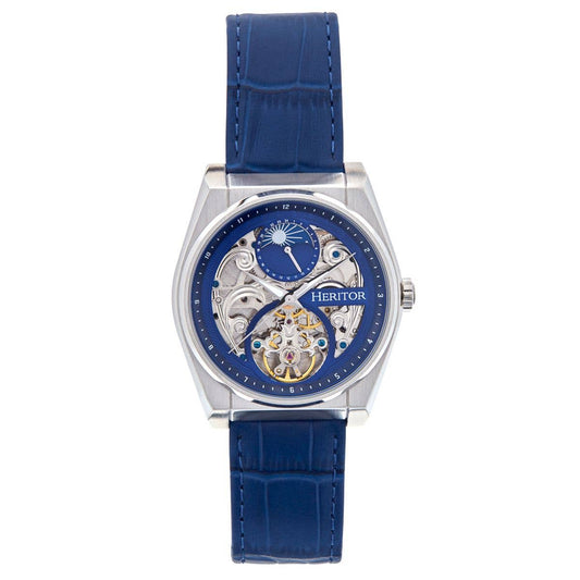 Heritor Daxton Men's Automatic Skeleton Leather Watch, Blue