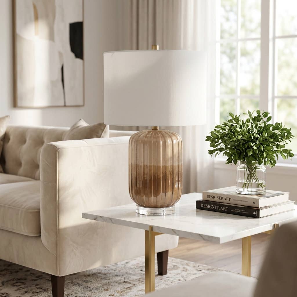 Table Lamp - Bronze Ceramic Non-Woven Ribbed Base, 24 in.
