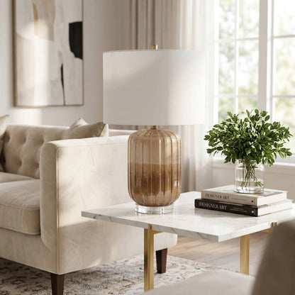 Table Lamp - Bronze Ceramic Non-Woven Ribbed Base, 24 in.