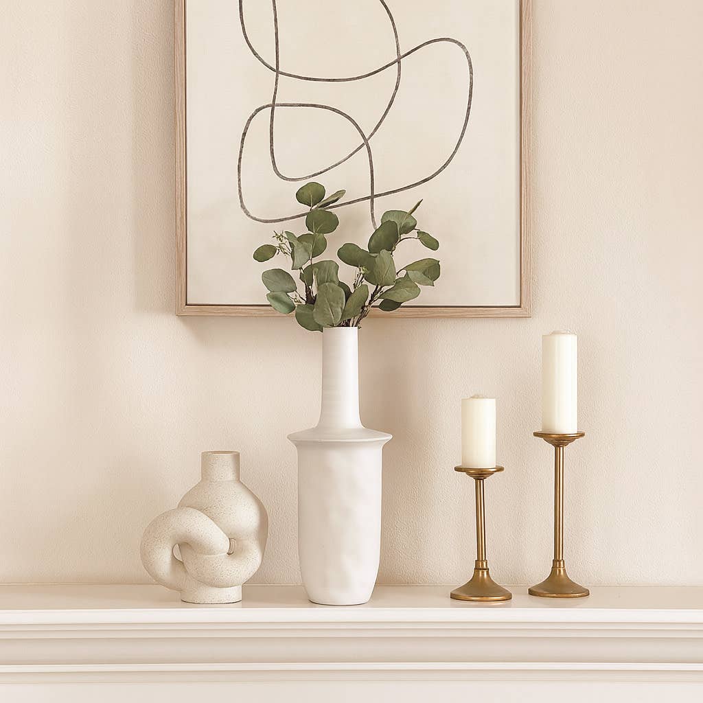 Decorative Vase - Ivory Ceramic Unique Flared Top, 19 in.