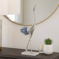 Figurine - Blue/Silver Metal Bird with Marble Base, 14 in.