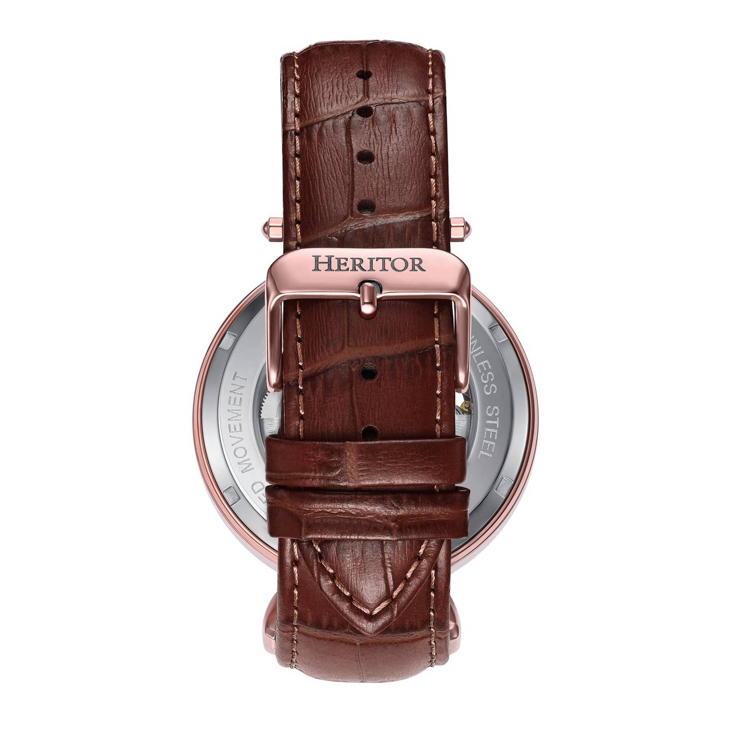 Heritor Lincoln Men's Automatic Semi-Skeleton Leather Watch, Bronze/Brown