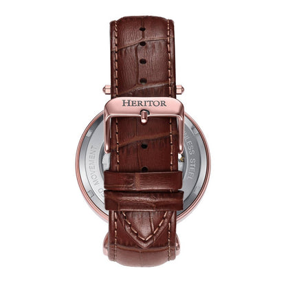 Heritor Lincoln Men's Automatic Semi-Skeleton Leather Watch, Bronze/Brown