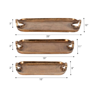 Decorative Tray Set of 3 - Bronze Aluminum Tray, 15/19/23 in