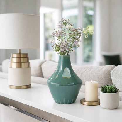 Decorative Vase - Green Ceramic Sculptural Curved, 12 in.