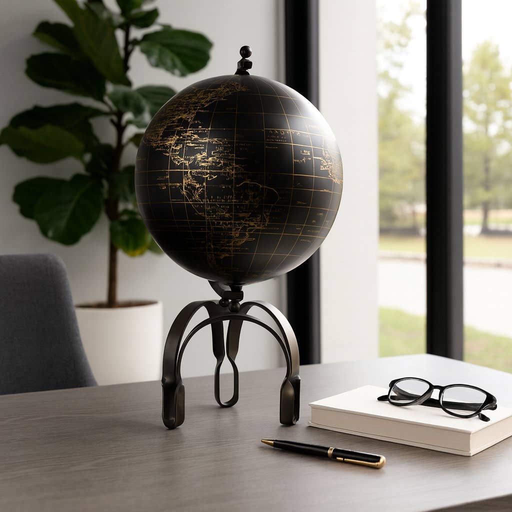 Decorative Object - Black Metal Unique Stand Globe, 22 in.