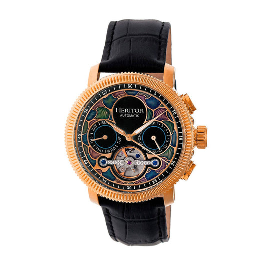 Heritor Aura Men's Automatic Semi-Skeleton Leather Watch, Style HERHR3503