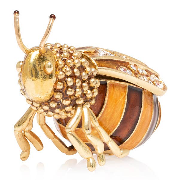 Jay Strongwater Winnie Honey Bee Decorative Box, Pink Swarovski Crystal Enamel Gold-Finished