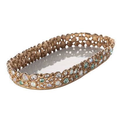 Jay Strongwater Julius Bejeweled Swarovski Crystal Enamel Gold-Finished Decorative Tray, Opal