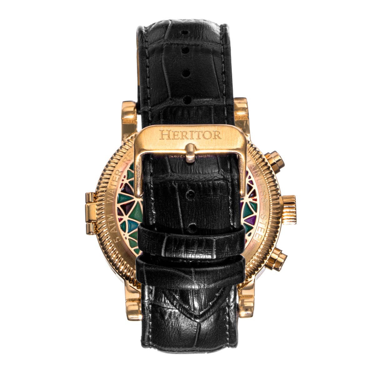 Heritor Legacy Men's Automatic Day-Date Leather Watch, Gold/Black