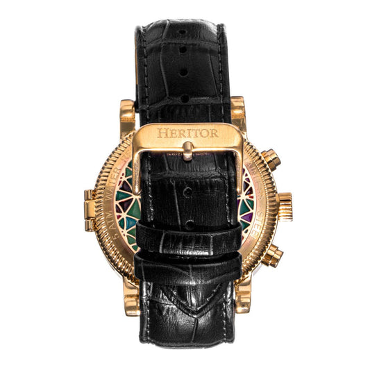 Heritor Legacy Men's Automatic Day-Date Leather Watch, Gold/Black