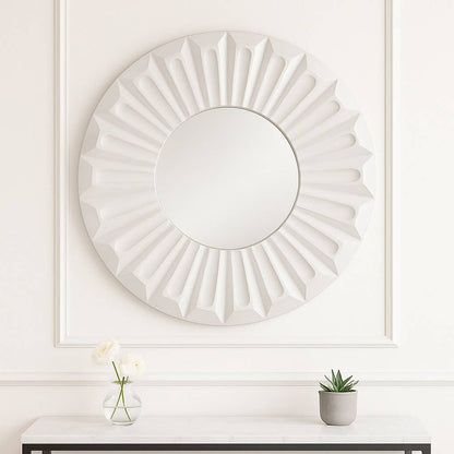 Wall Mirror - Ivory Wood Round Sculptured Carved, 36 in.