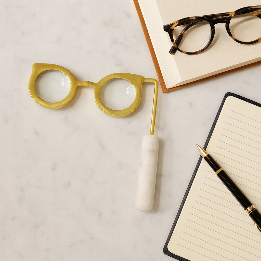 Sculpture - Gold Marble Handle Magnifying Glasses, 8 in.
