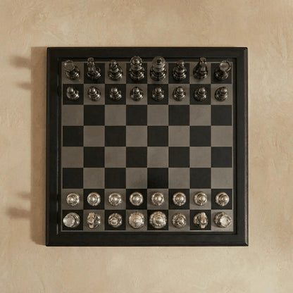 English Opening Metallic Chess Set – Black &amp; Silver Luxury Chess Board
