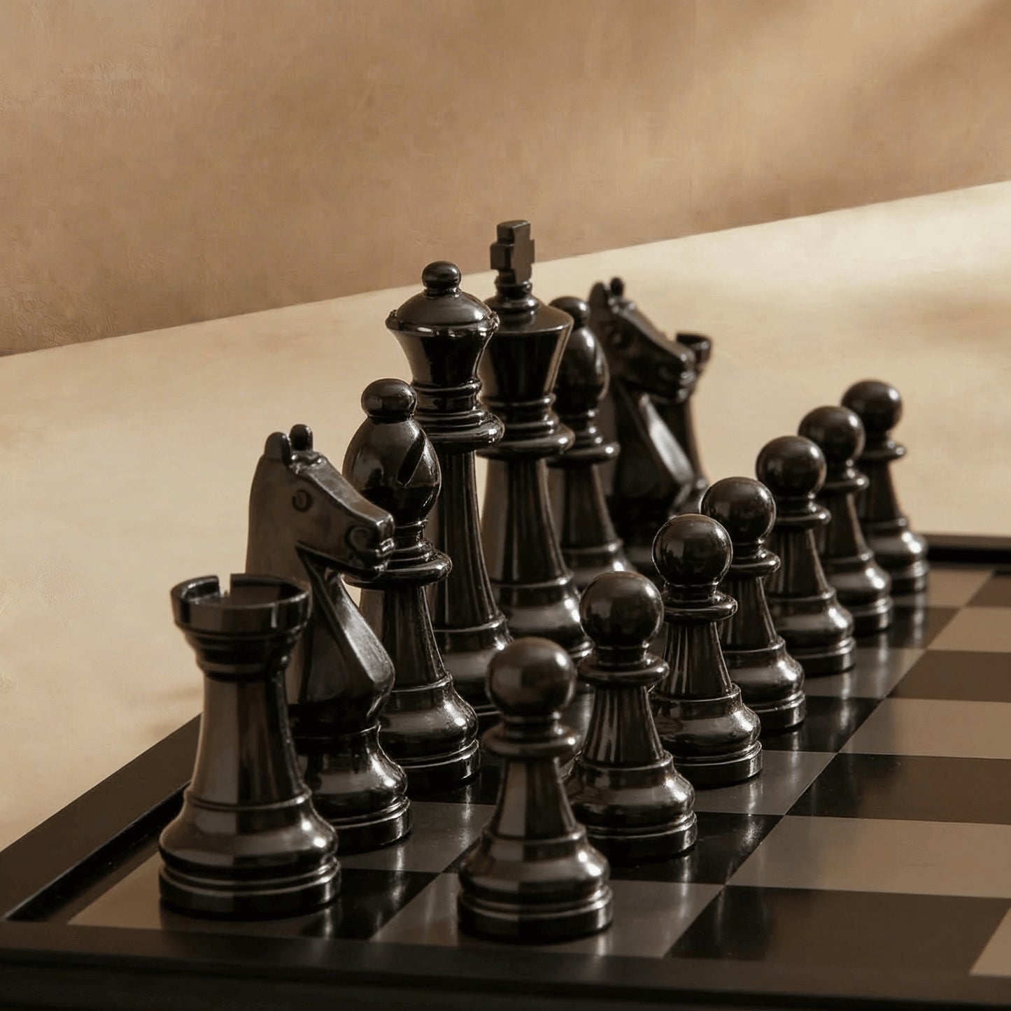 English Opening Metallic Chess Set – Black &amp; Silver Luxury Chess Board