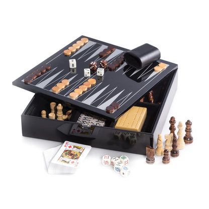 Evan 6-in-1 Multi Game Set – Chess, Backgammon, Dominoes, Cribbage, Cards & Poker Dice