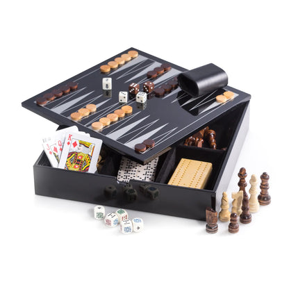 Evan 6-in-1 Multi Game Set – Chess, Backgammon, Dominoes, Cribbage, Cards & Poker Dice