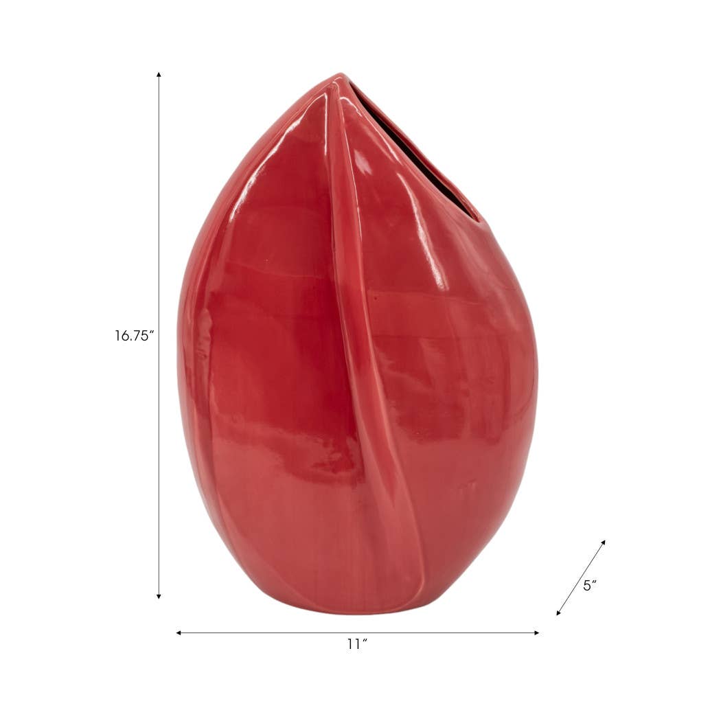 Decorative Vase - Red Ceramic Large Teardrop Shape, 16 in.