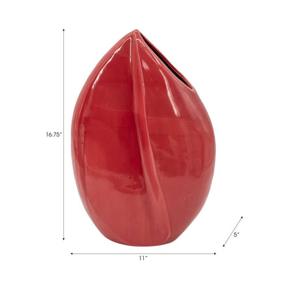 Decorative Vase - Red Ceramic Large Teardrop Shape, 16 in.