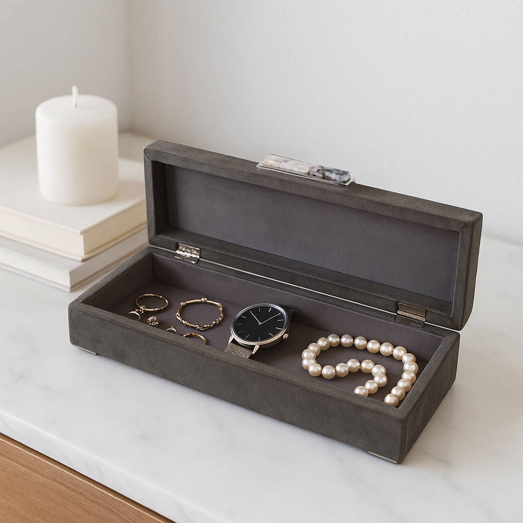 Decorative Box - Gray Wood Moonstone Gemstone, 18 in.