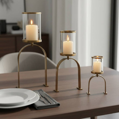 Candle Holders Set of 3 - Gold Metal Pillar, 10/16/22 in.