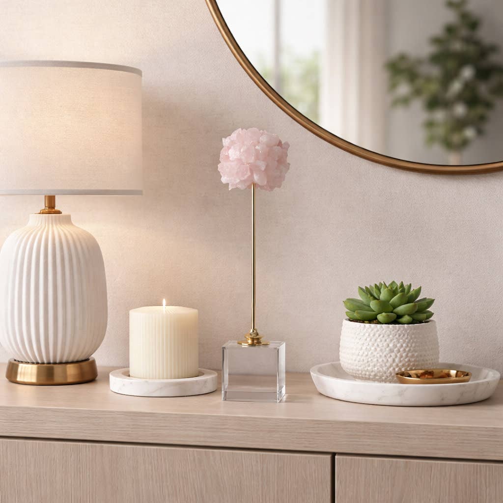 Decorative Object - Pink Marble Orb Crystal Cluster, 16 in.