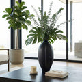 Decorative Vase - Black Ceramic Wavy Textured Design, 18 in.