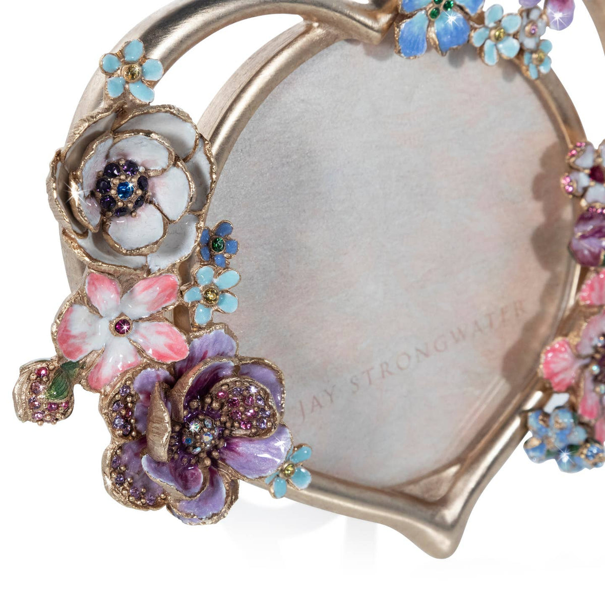Jay Strongwater Prem Round Heart Bouquet Floral Swarovski Crystal Enamel Picture Frame, Flora