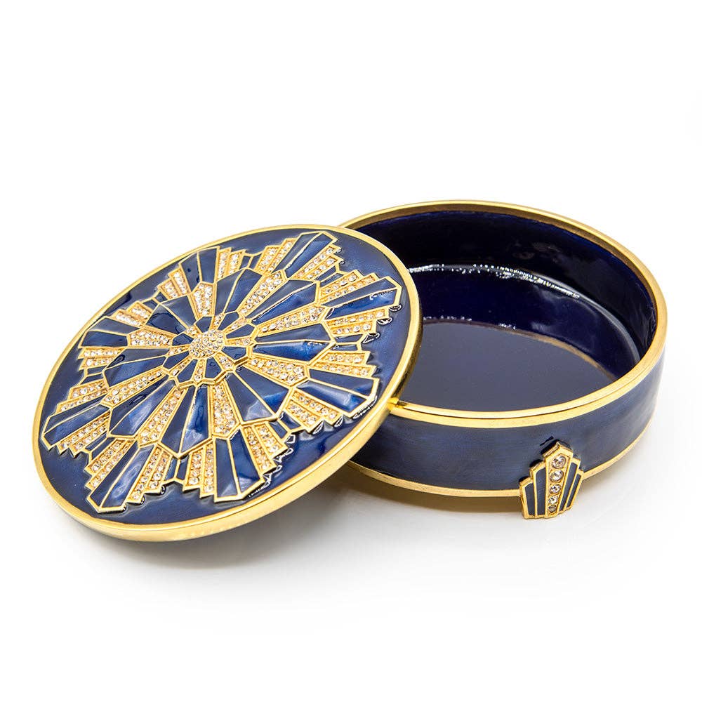Jay Strongwater Art Deco - Delft Garden Decorative Box, Blue Crystal Enamel Gold-Finished