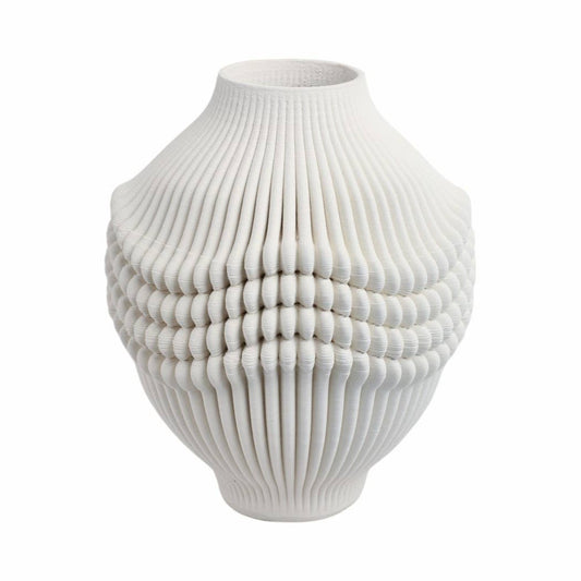 Decorative Vase - Ivory Ceramic 3D Printed Artistic, 14 in.