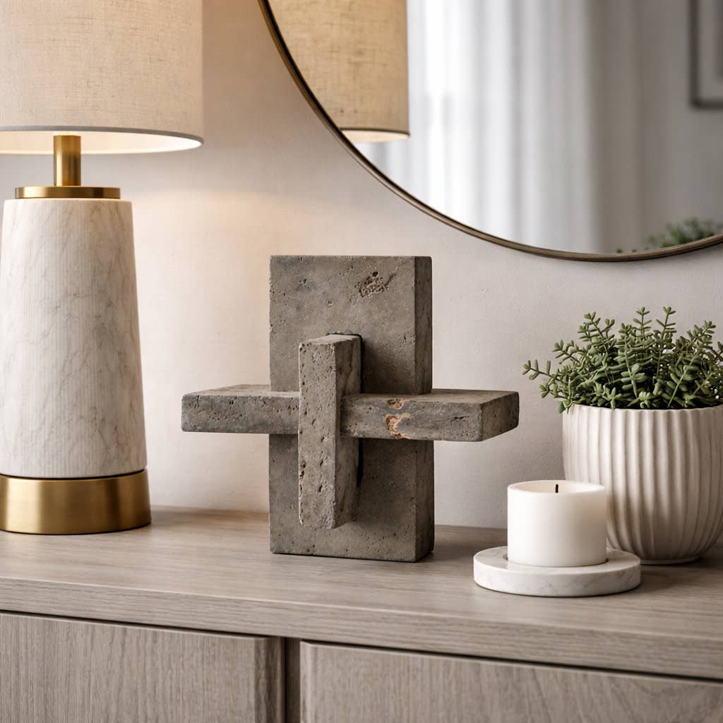 Decorative Object - Gray Stone Interlocking Block, 9 in.
