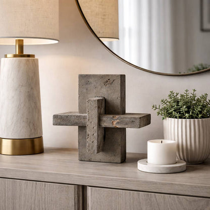Decorative Object - Gray Stone Interlocking Block, 9 in.
