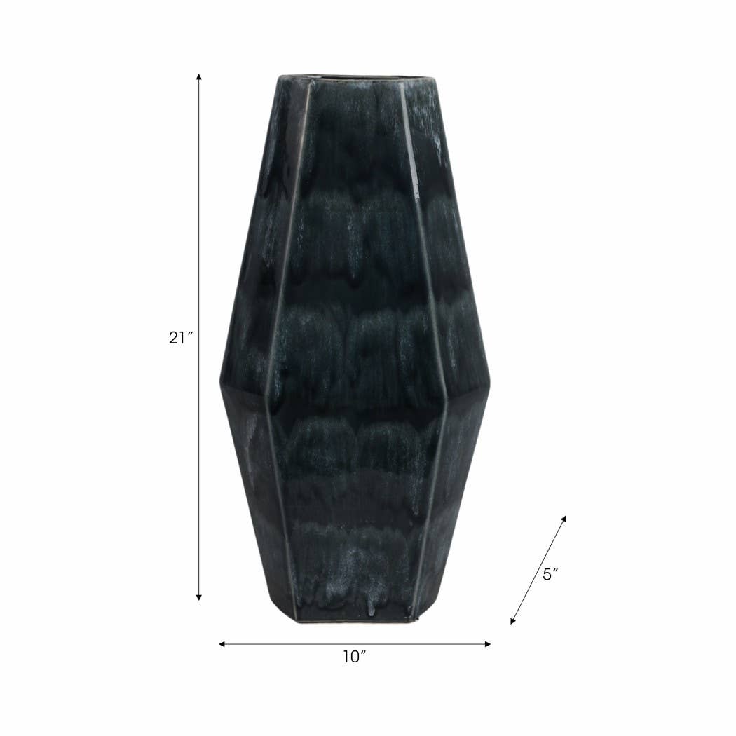 Decorative Vase - Green Ceramic Large Geometric, 21 in.