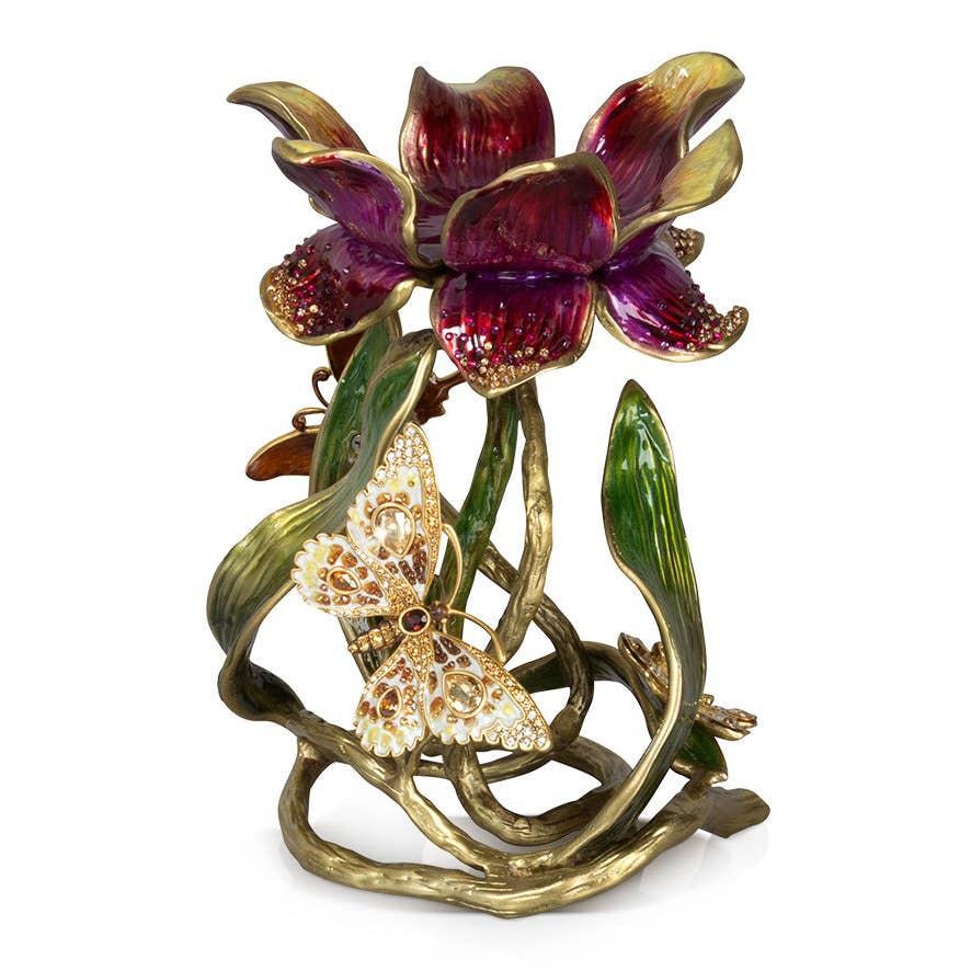 Jay Strongwater Meredith Floral 9" Brocade Pillar Candle Holder, Enamel Brass